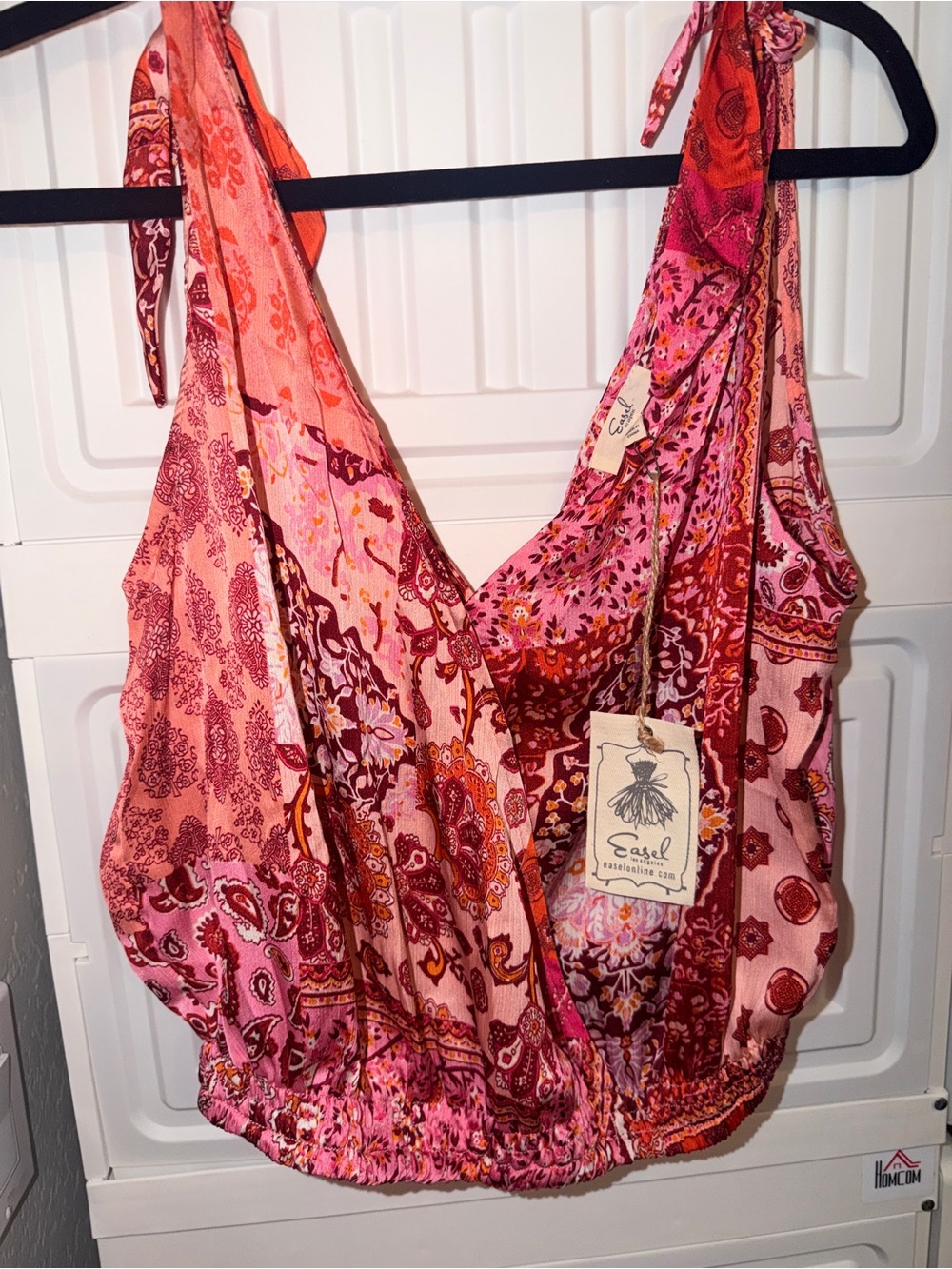 Easel Pink Paisley Tie-Shoulder Women’s Tank Top medium
